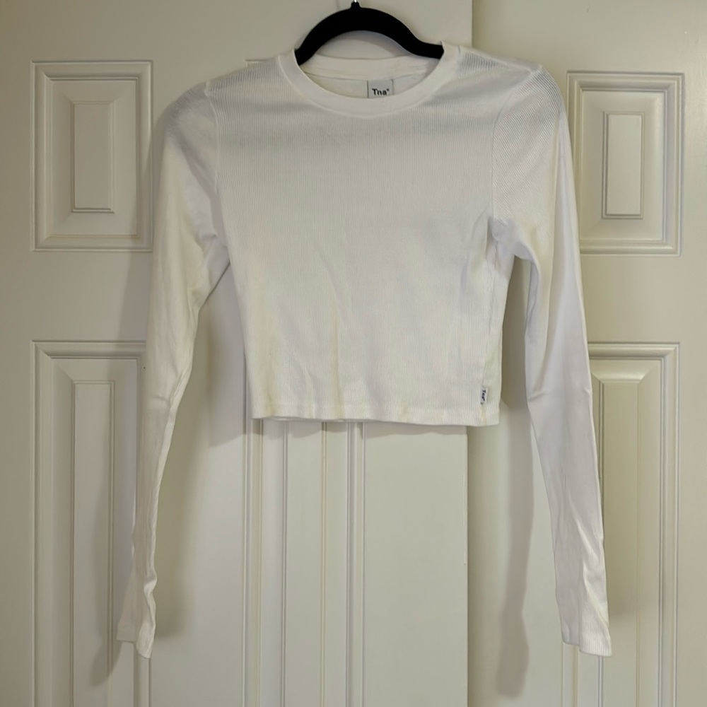 Aritzia Tna Ribbed White Long Sleeve Shirt